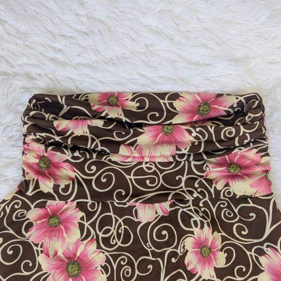 Vintage Y2K Floral A-Line Skirt Brown Pink Swirl 2000s Indie Boho Fairycore - Picture 5 of 12